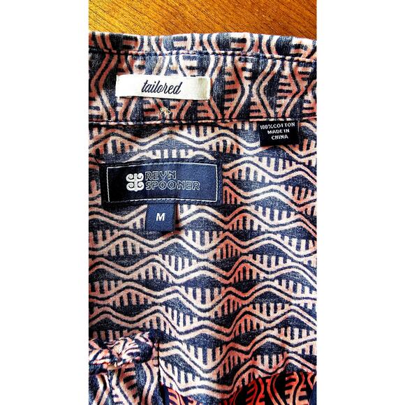 Reyn Spooner Tapa Waves 100% Cotton Woven Button Up Shirt Tailored Mens Sz M - Picture 4 of 6